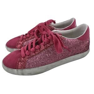 Sam Edelman Aubrie Pink Sparkle Sneaker Leather Youth Big Kid Size 3M